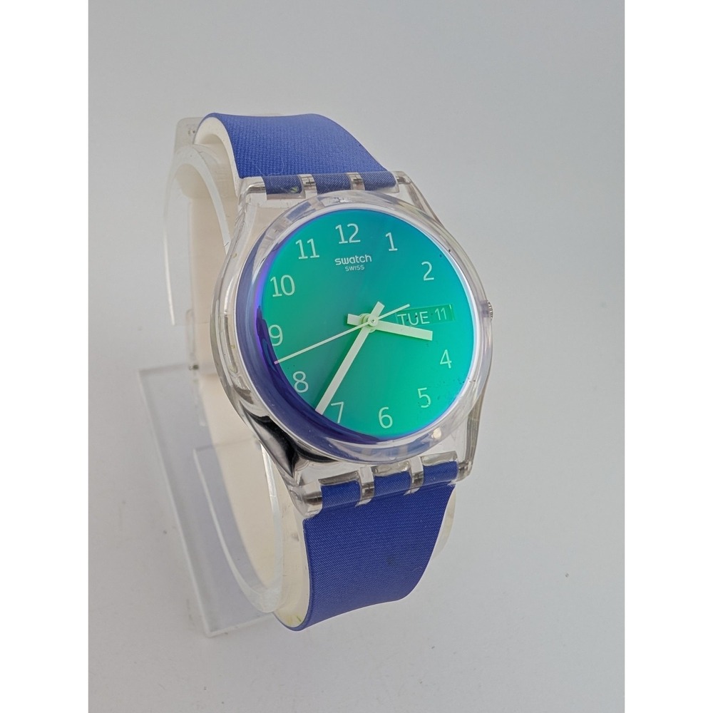 Swatch Swiss Originals Ultralavande Silicone Day-Date Watch 34mm- New Battery